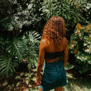 Dark wash denim mini skirt